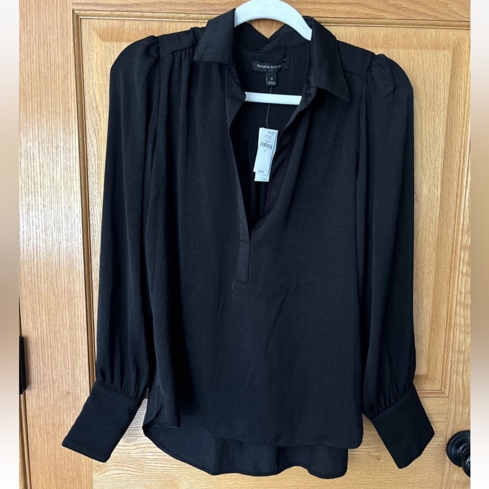 J.CREW Top Womens S Blouse Shirred Popover Long Sleeve Viscose Blend Black NWT